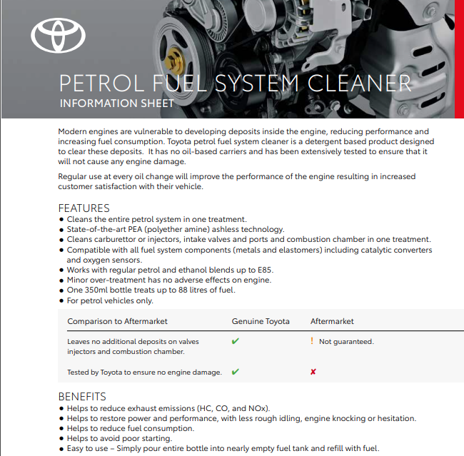 Lexus Petrol Fuel System Cleaner